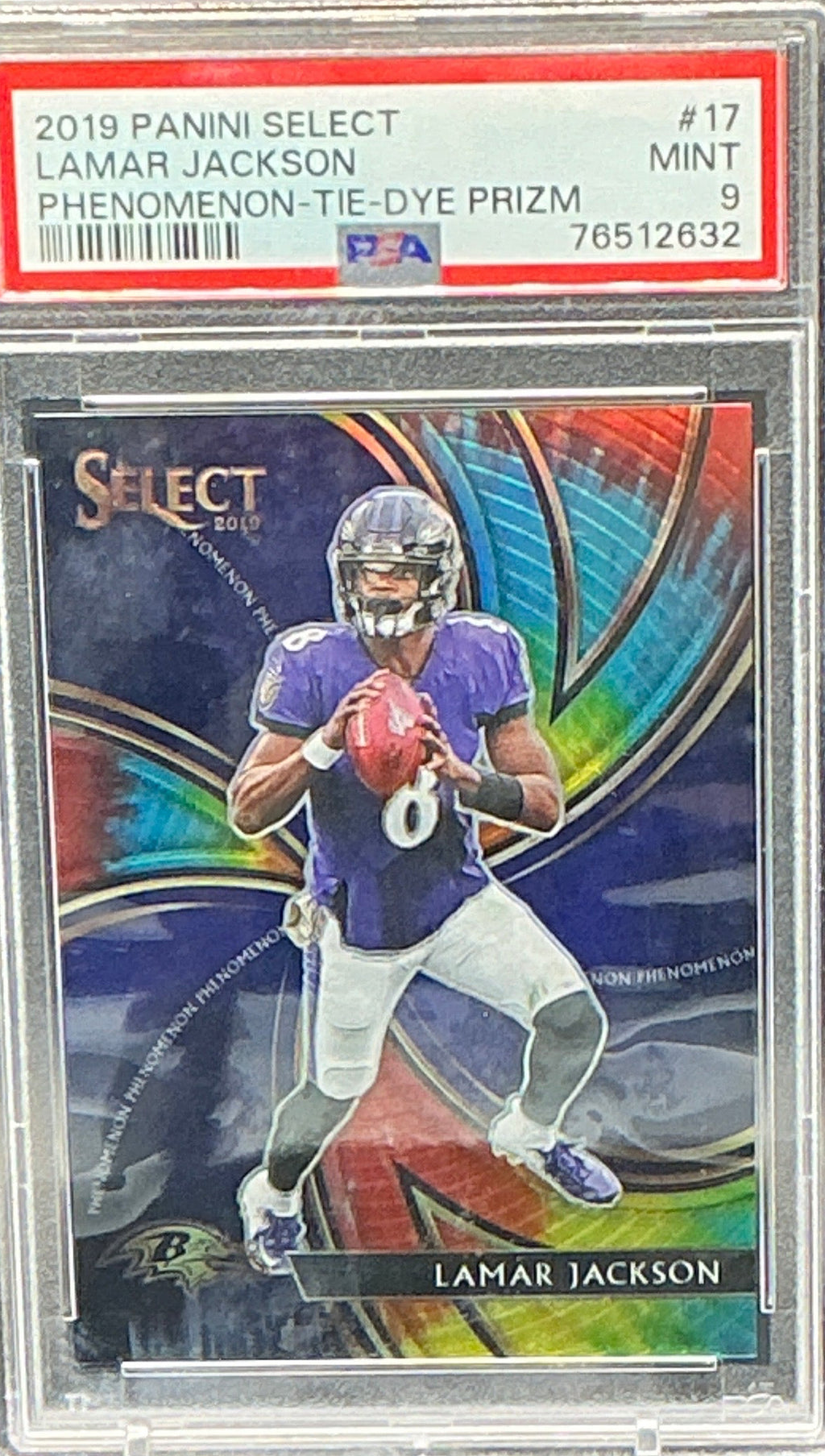 2019 Select Lamar Jackson Phenomenon Tie-dye Prizm 2/25 PSA