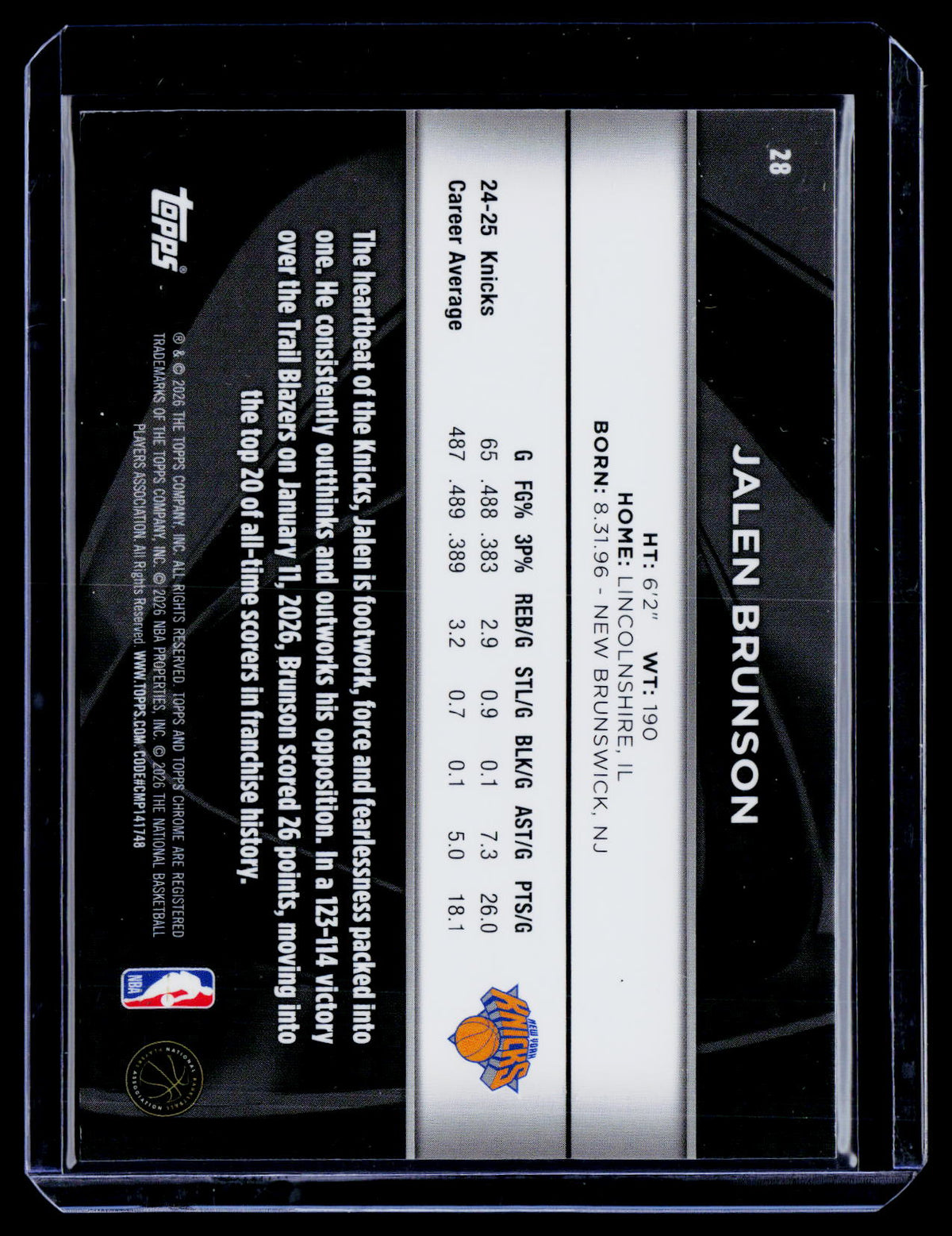 2025 Topps Chrome Black Jalen Brunson Blue Refractor 76/150