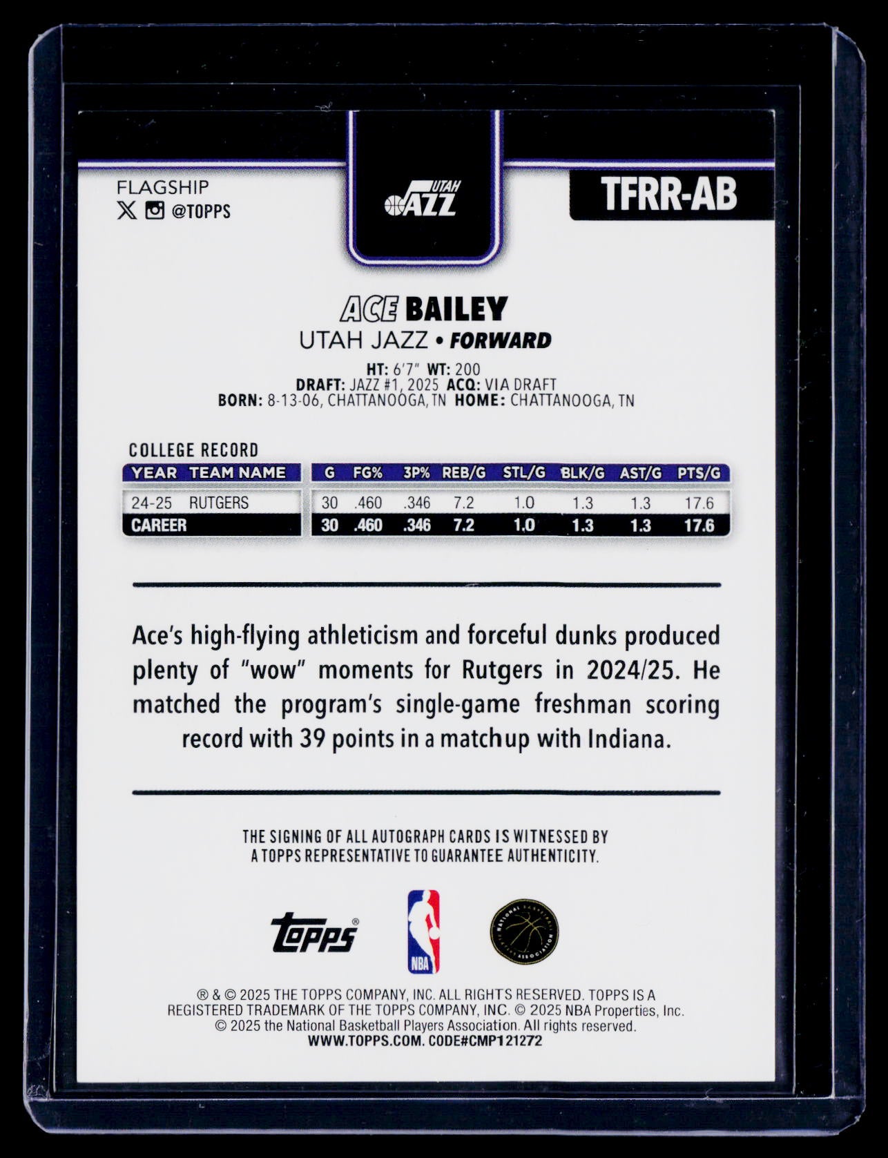 2025 Topps Flagship Ace Bailey Rookie Auto RC