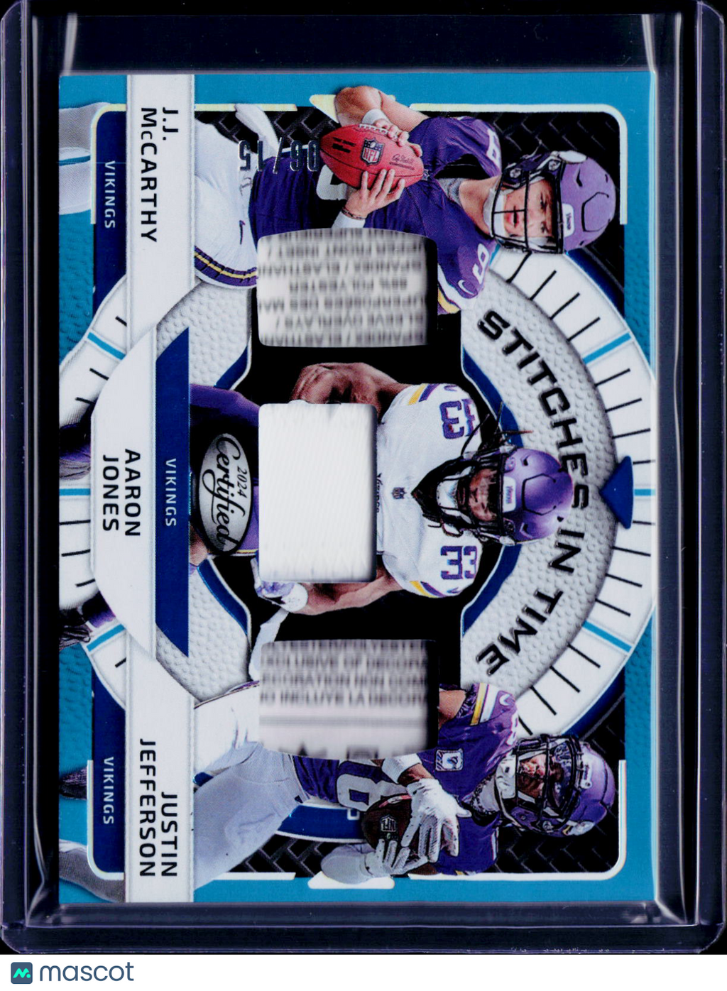 2024 Certified JJ McCarthy Aaron Jones Justin Jefferson Stiches In Time Patch /15