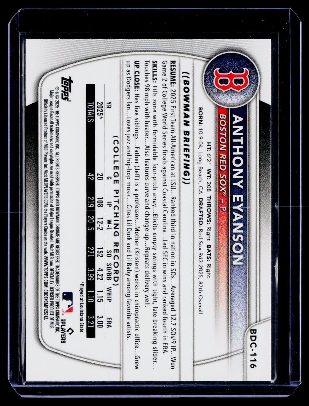 2025 Bowman Draft Sapphire Anthony Eyanson 1st Bowman