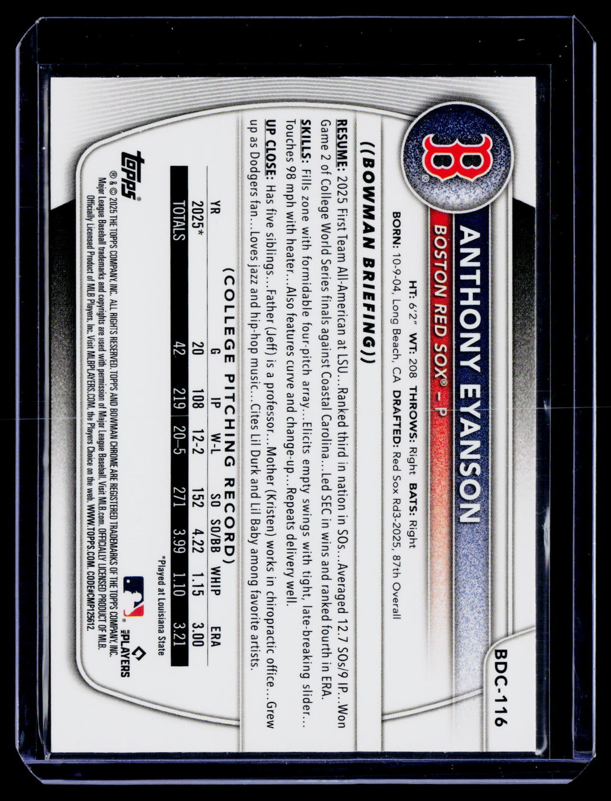 2025 Bowman Draft Sapphire Anthony Eyanson 1st Bowman
