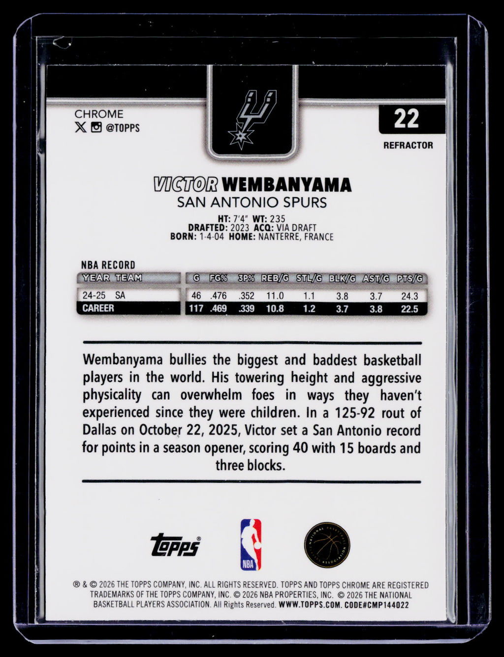 2025 Topps Chrome Update Victor Wembanyama Refractor