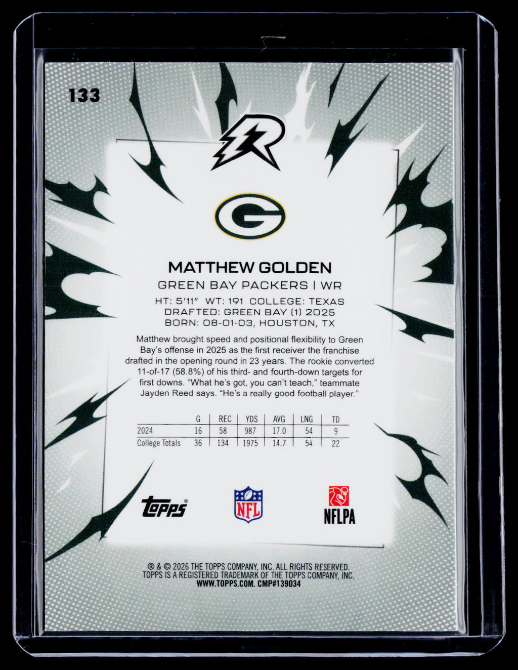 2025 Topps Resurgence Matthew Golden Rookie Green Power Surge 153/175 RC