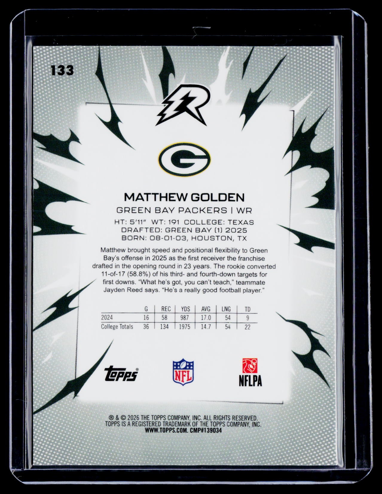 2025 Topps Resurgence Matthew Golden Rookie Green Power Surge 153/175 RC