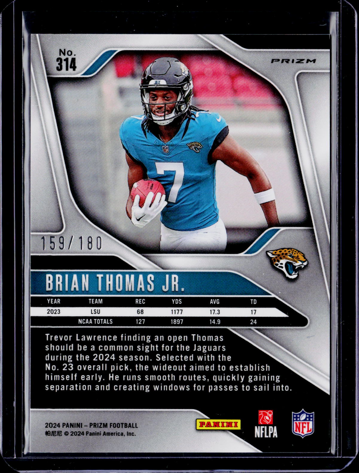 2024 Panini Prizm Brian Thomas Jr. Rookie Hyper Prizm 159/180 RC