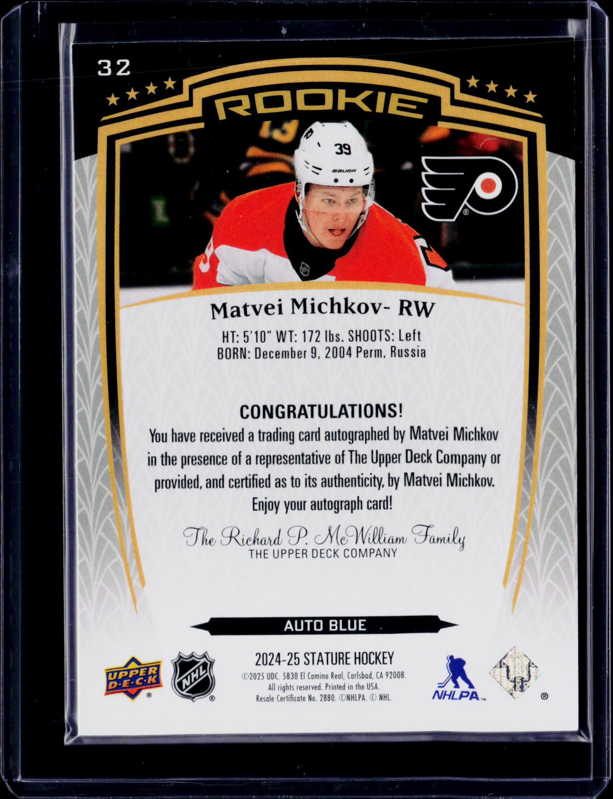 2024-25 Upper Deck Stature Matvei Mickov Rookie Auto 09/25