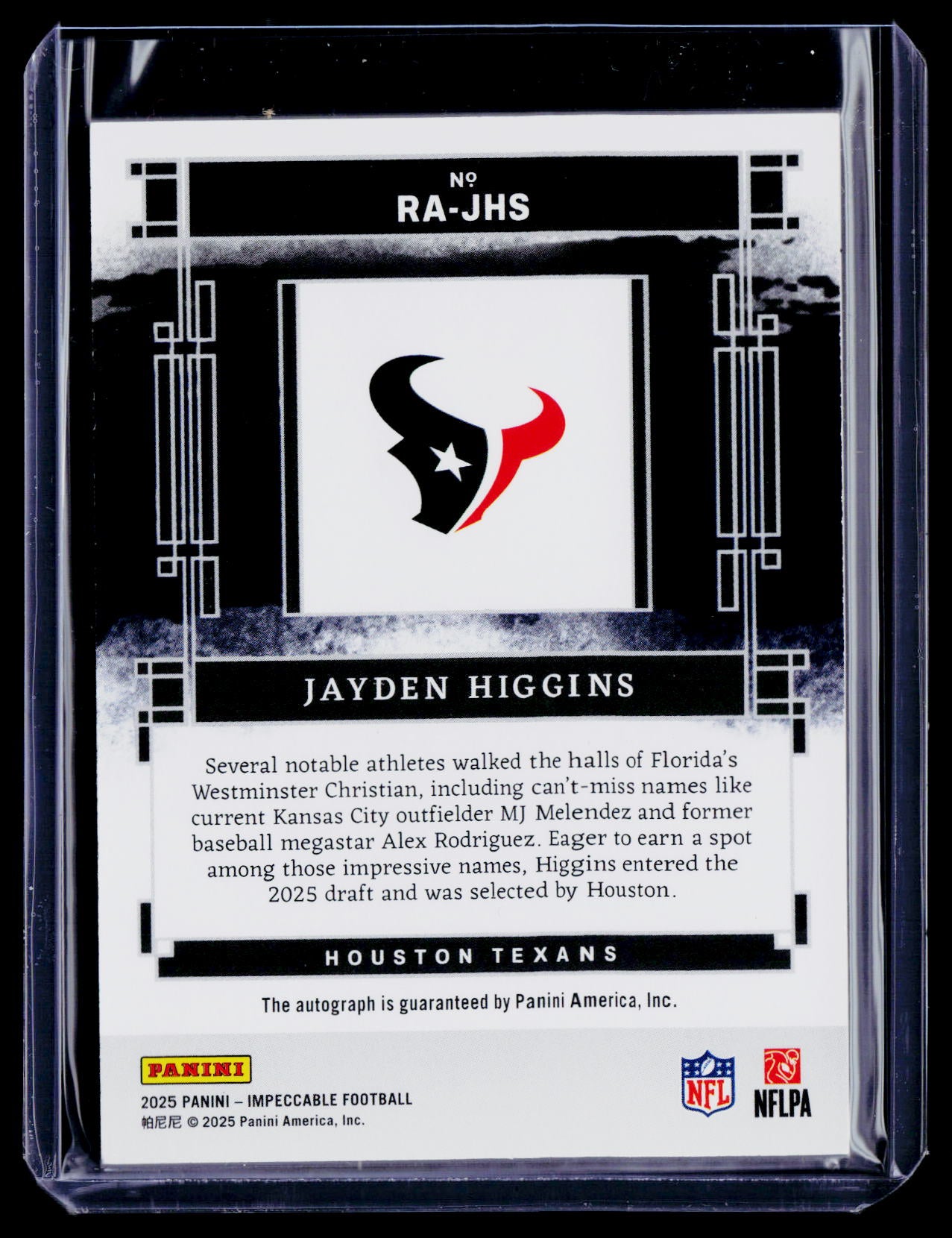 2025 Impeccable Jayden Higgins Rookie Auto 40/99