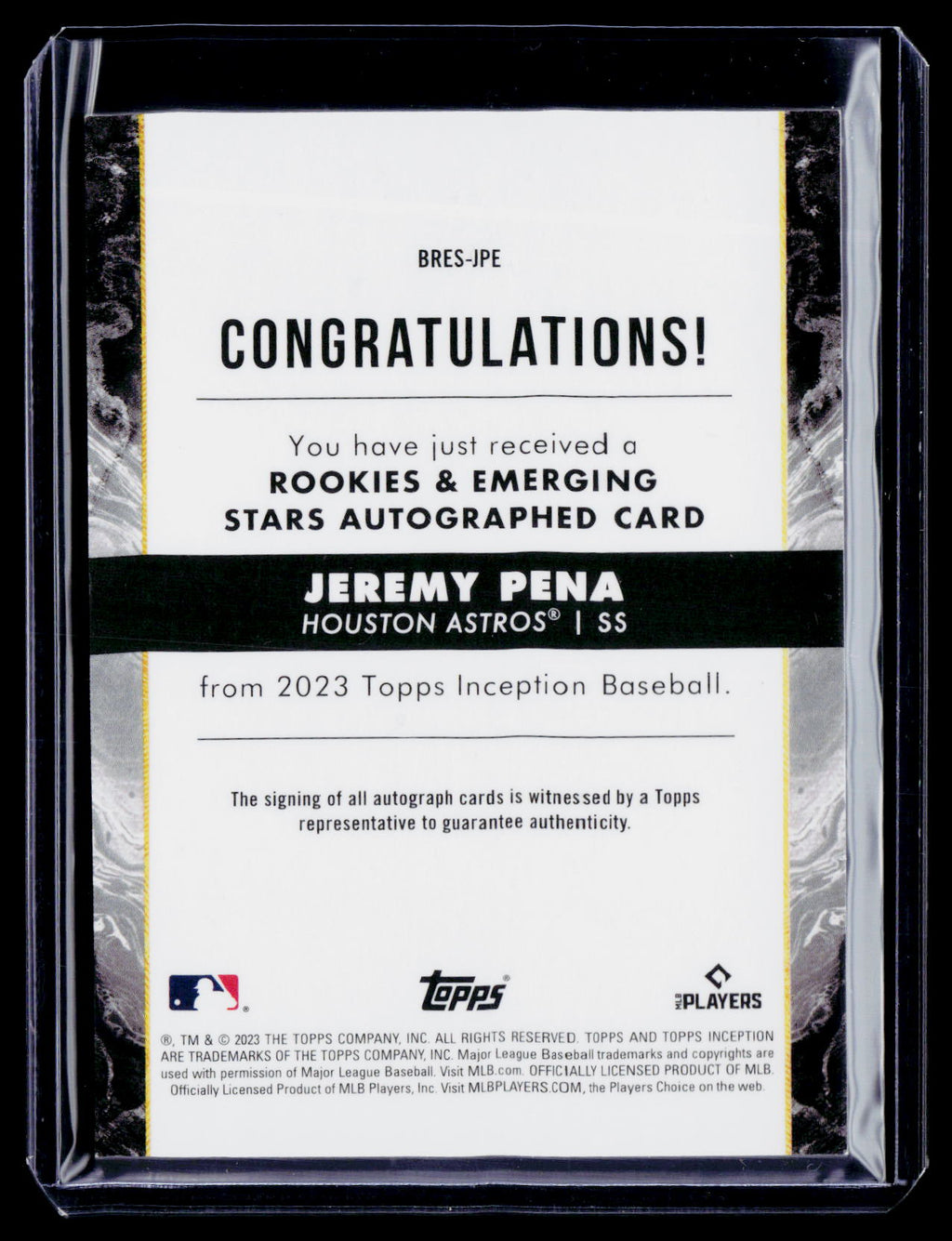 2023 Topps Inception Jeremy Pena Rookies & Emerging Stars Auto 105/249