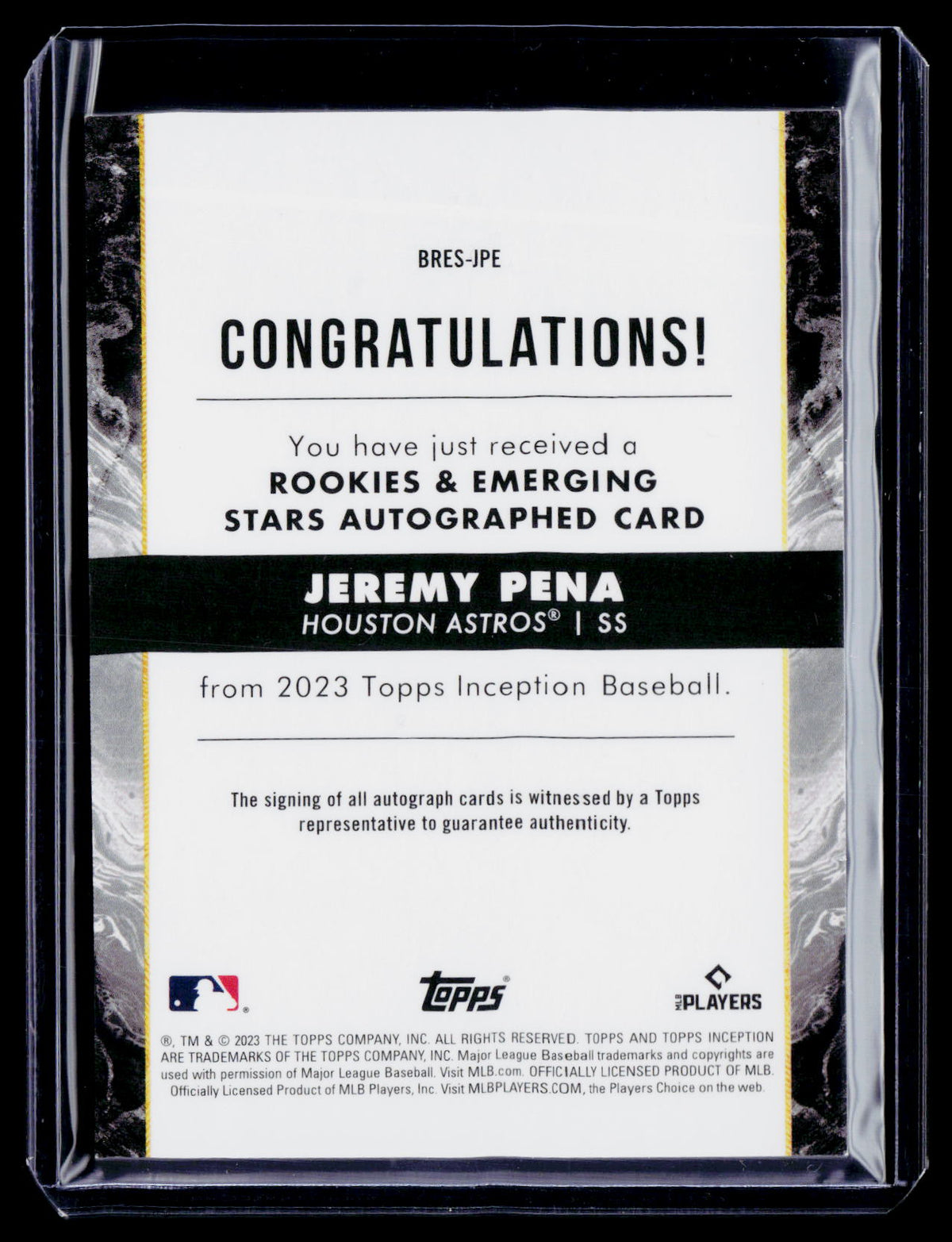 2023 Topps Inception Jeremy Pena Rookies & Emerging Stars Auto 105/249
