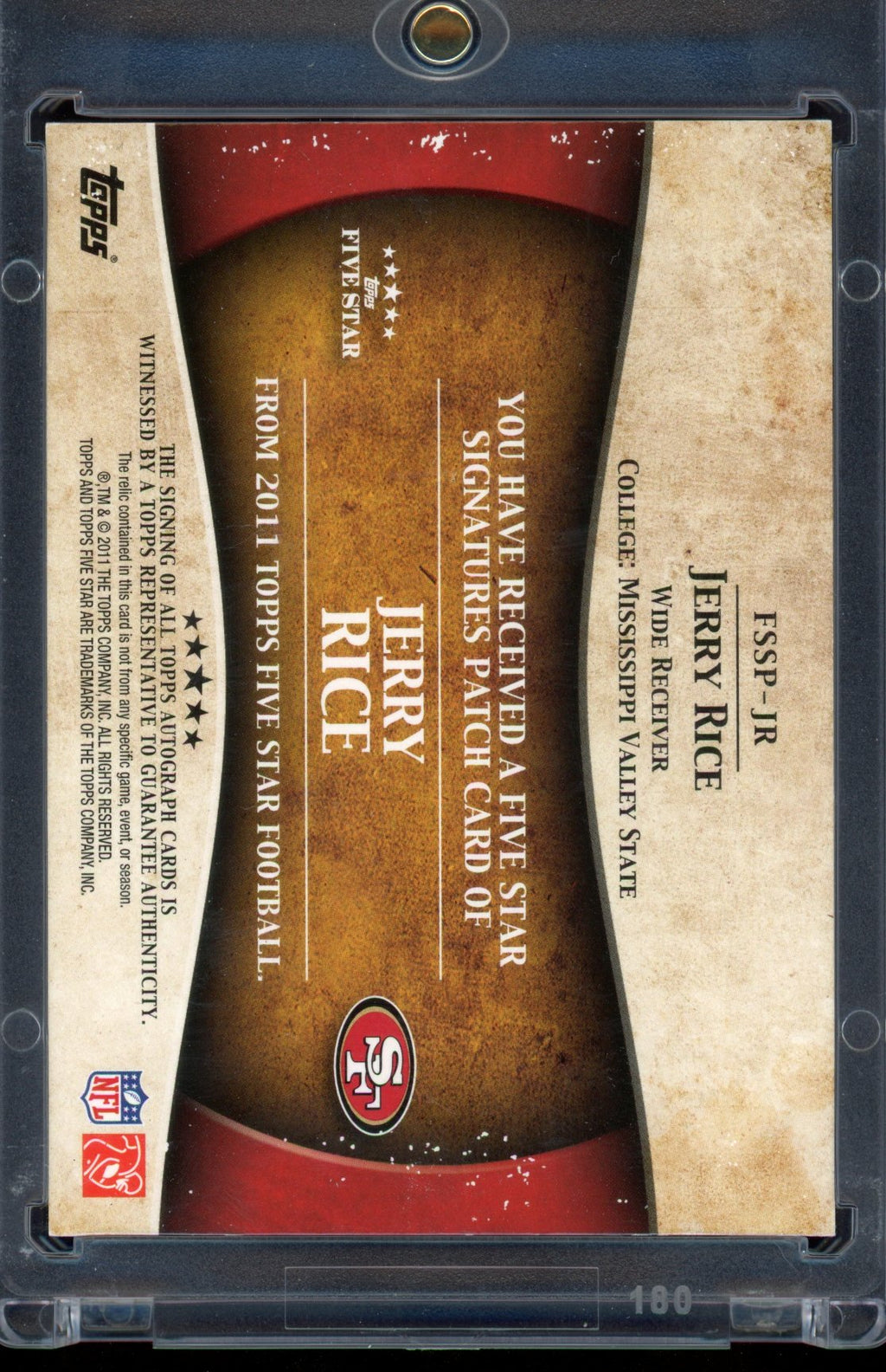 2011 Topps Five Star Jerry Rice Patch Auto 38/50