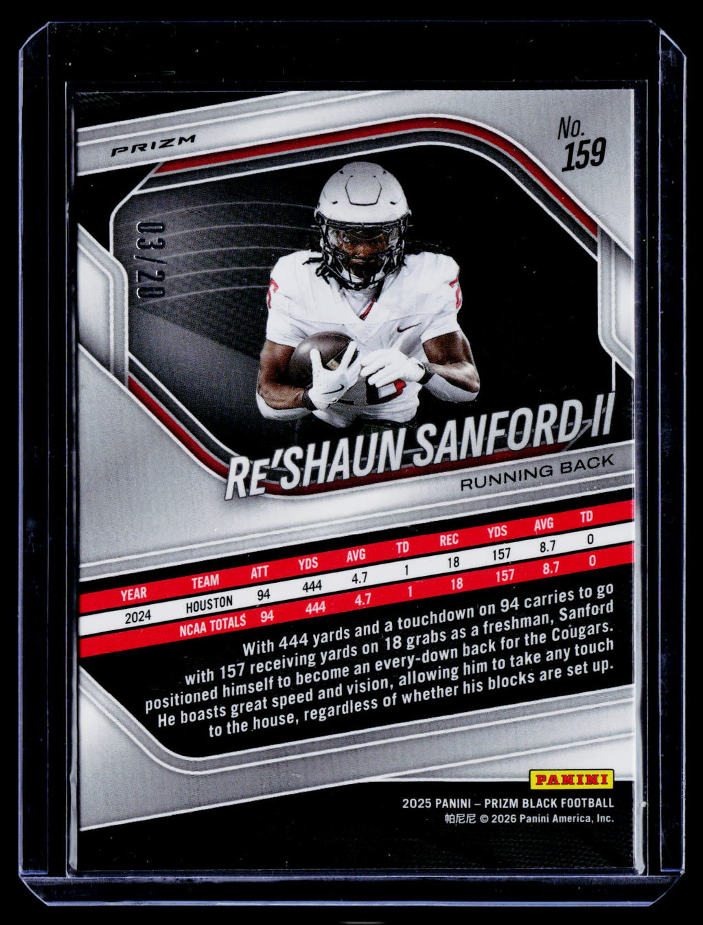 2025 Prizm Black Re'Shaun Sanford II Cherry Blossom 3/20