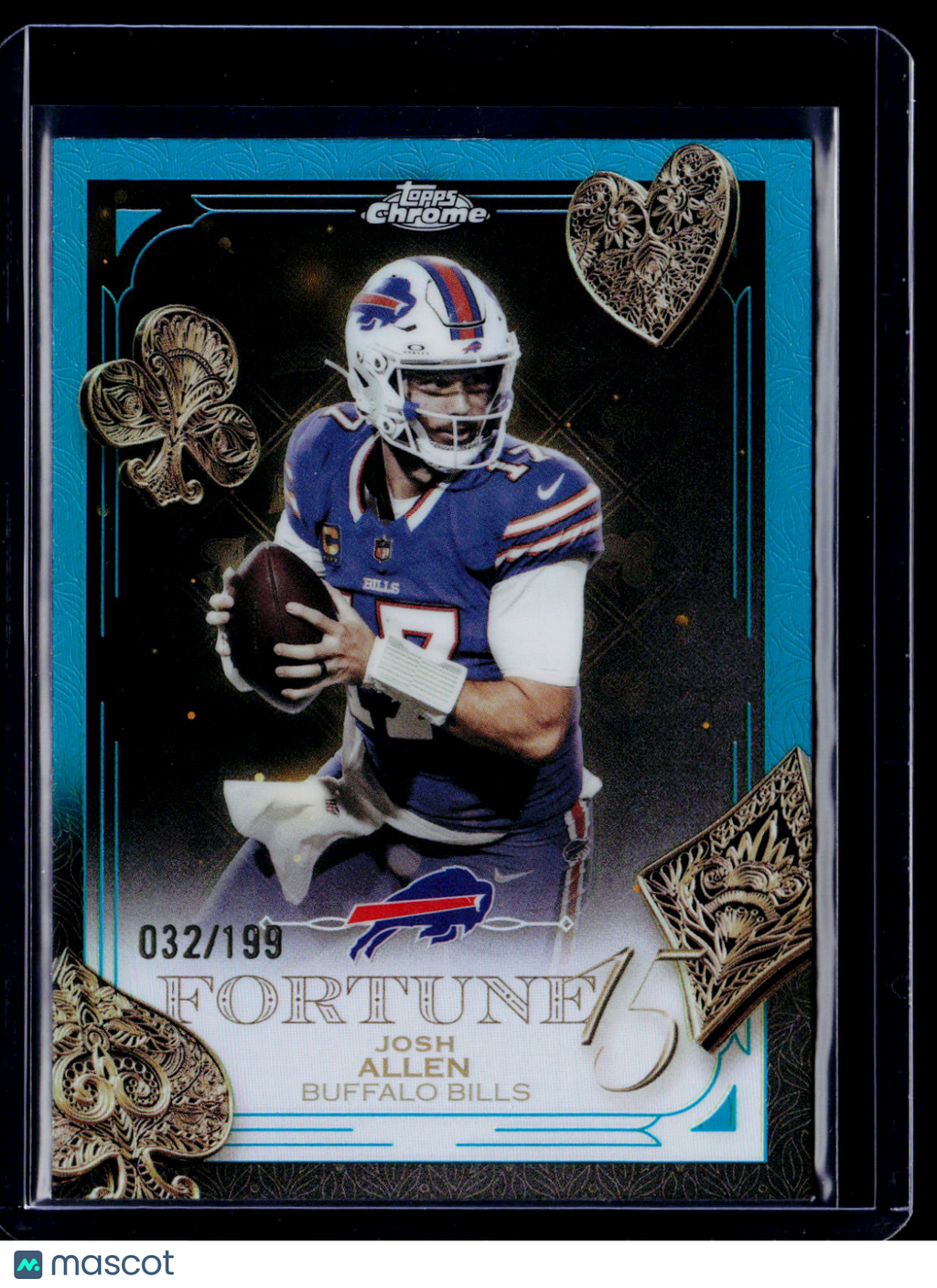 2025 Topps Chrome Josh Allen Fortune 15 Aqua Refractor 32/199