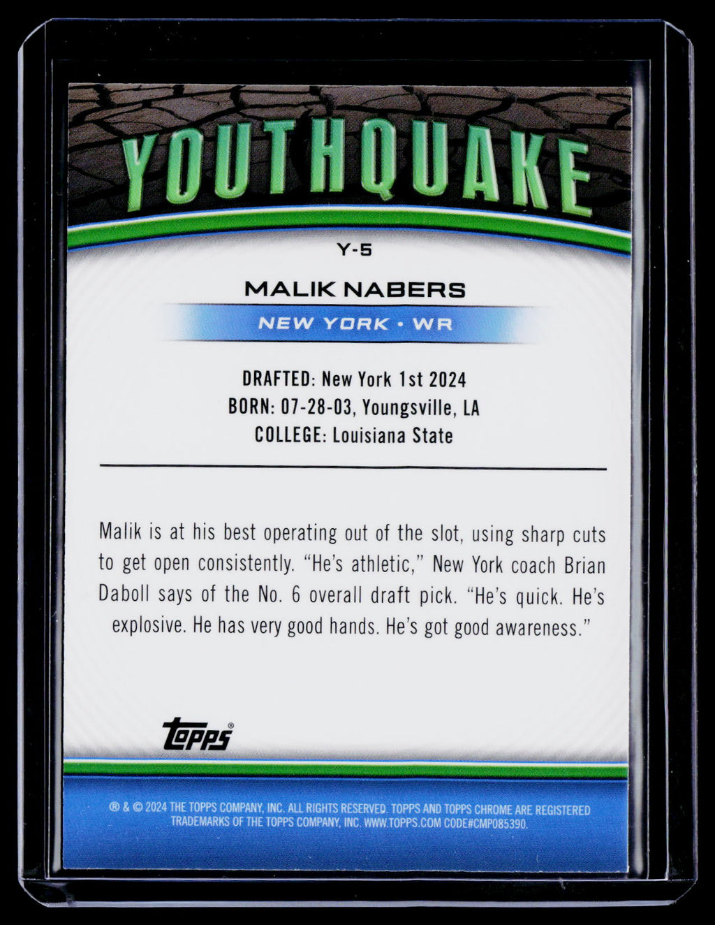 2024 Topps Chrome Malik Nabers Rookie Yellow Youthquake 6/75 RC