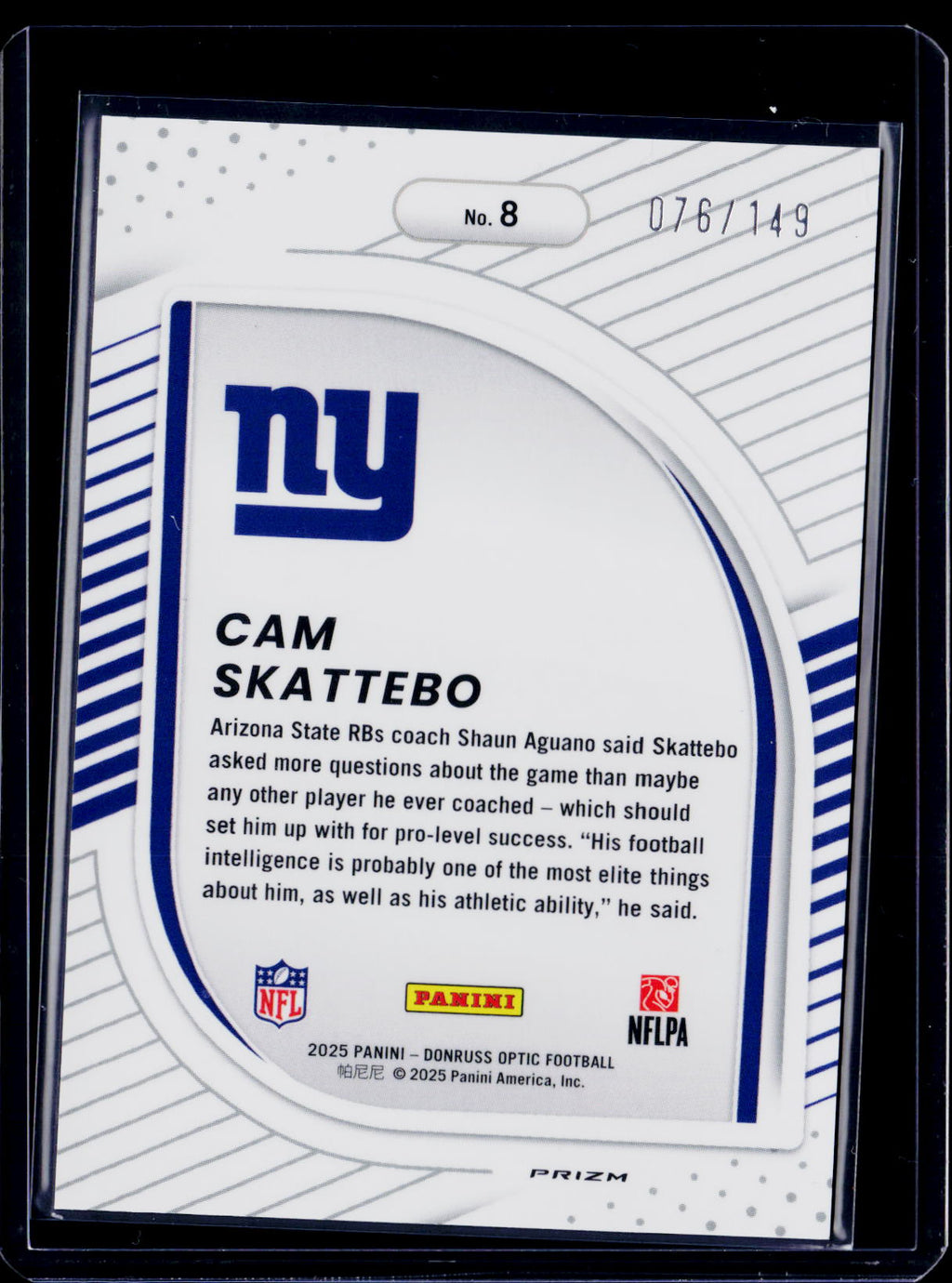 2025 Donruss Optic Cam Skattebo Hidden Potential Black Pandora /149