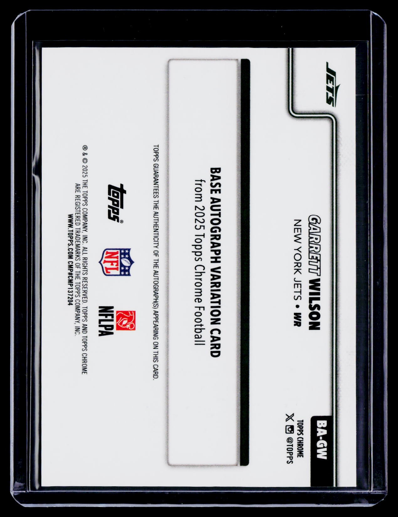 2025 Topps Chrome Garrett Wilson Purple Ray Wave Auto 41/75