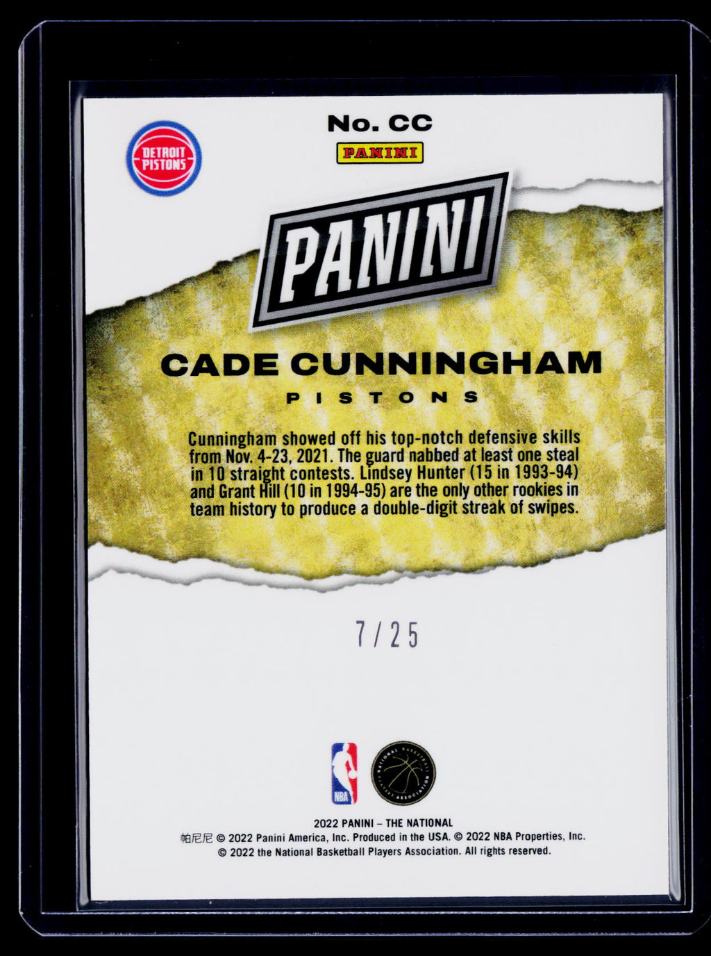 2022 The National Cade Cunningham Rookie Splash of Color 7/25 RC