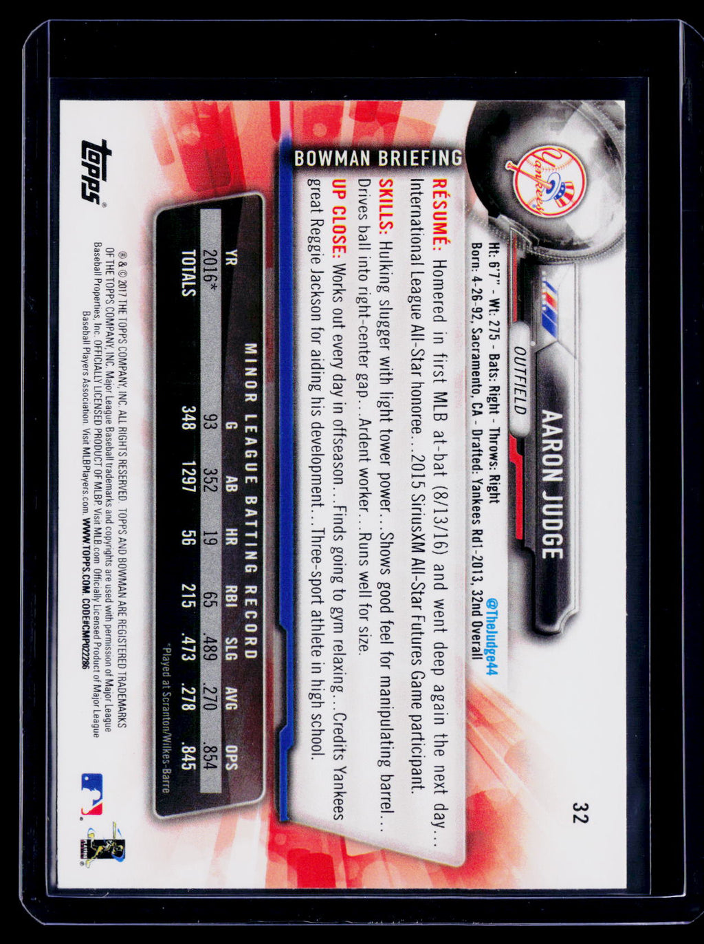 2017 Bowman Aaron Judge Rookie Paper RC