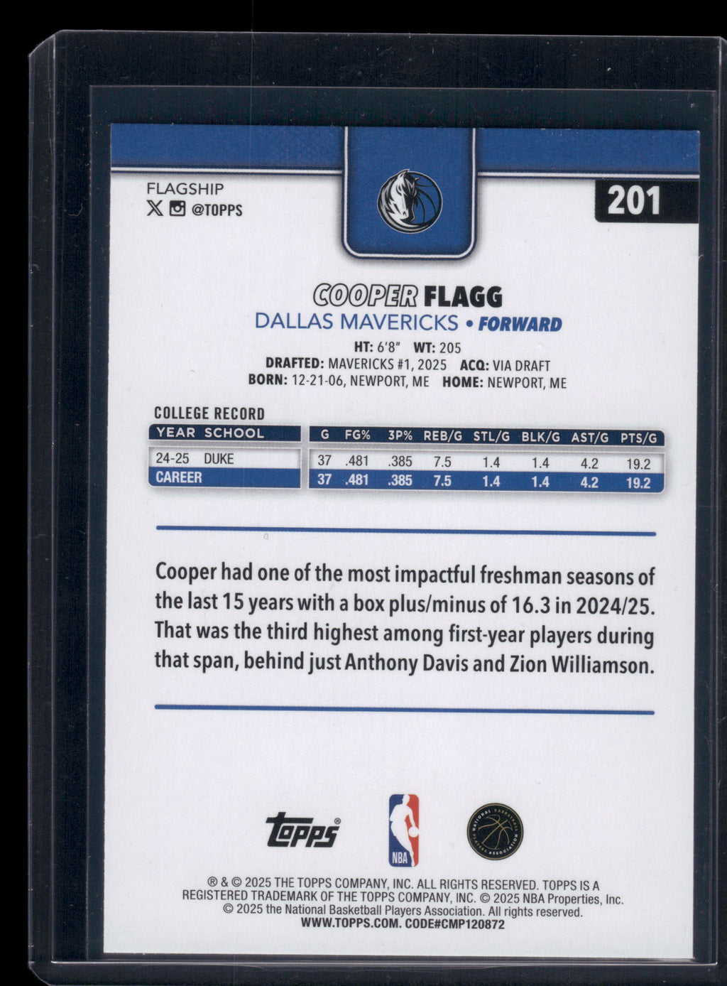 2025 Topps Cooper Flagg Basketball Net Parallel RC