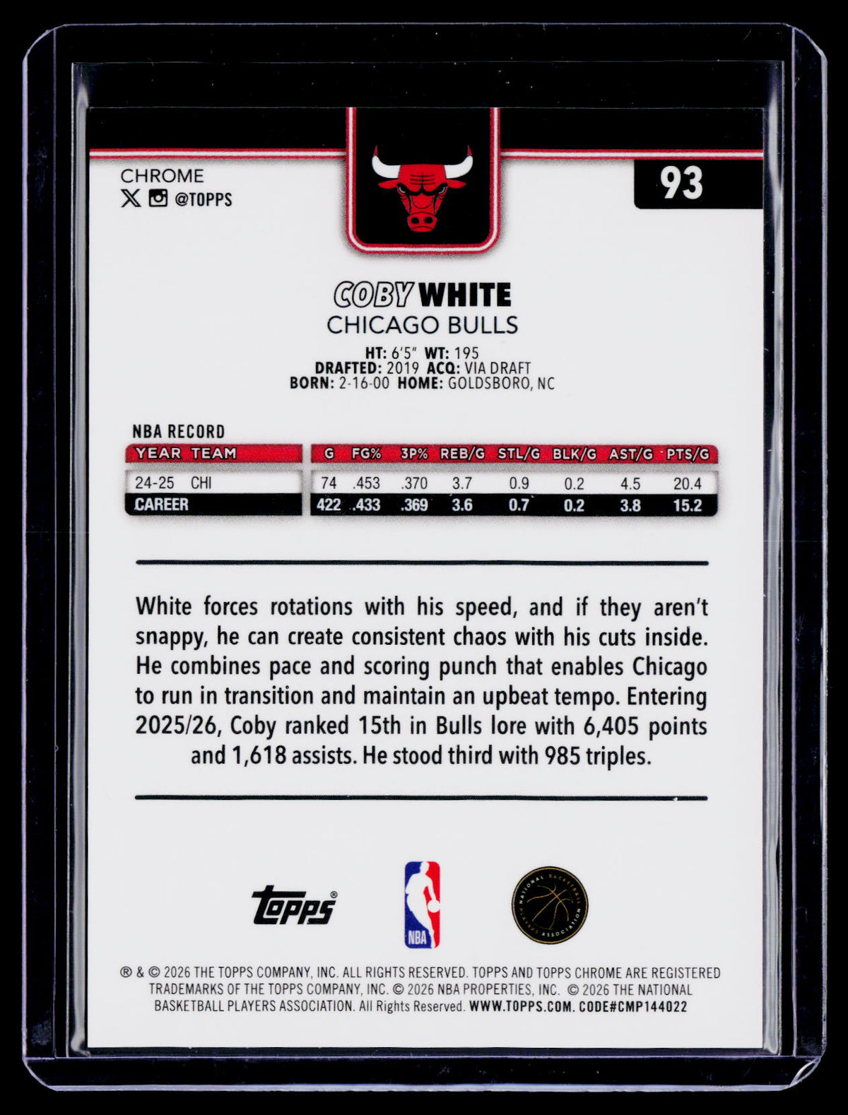 2025 Topps Chrome Update Coby White Gold Geometric 13/50