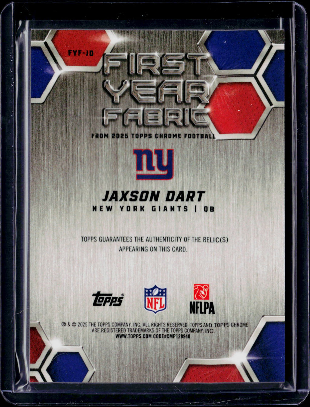 2025 Topps Chrome Jaxson Dart First Year Fabric Patch