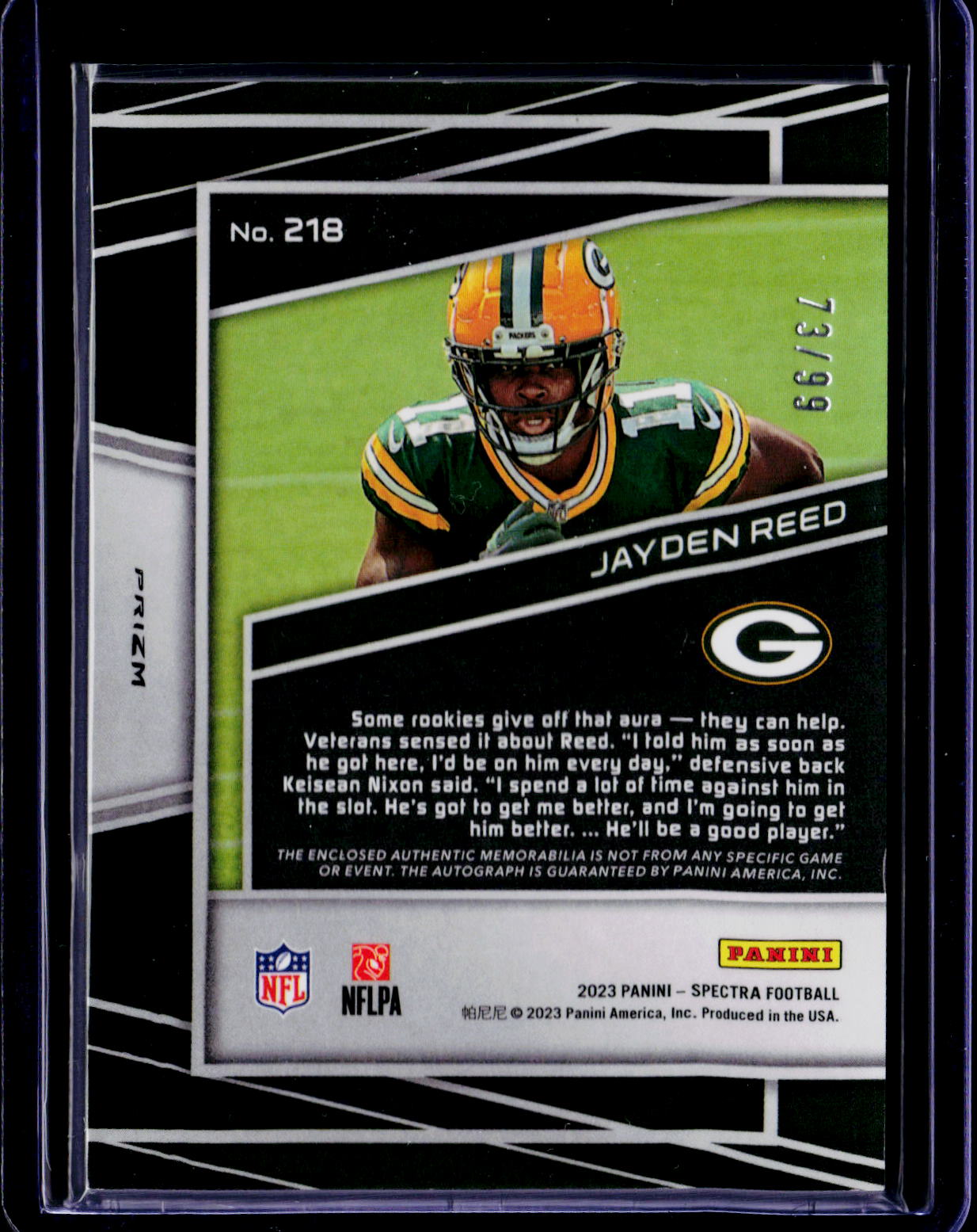 2023 Spectra Jayden Reed Patch Auto 73/99 RC