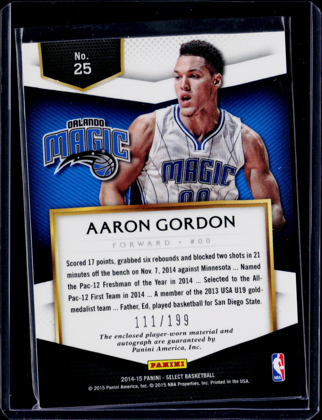 2014-15 Panini Select Basketball Aaron Gordon Rookie Patch Auto RPA 111/199