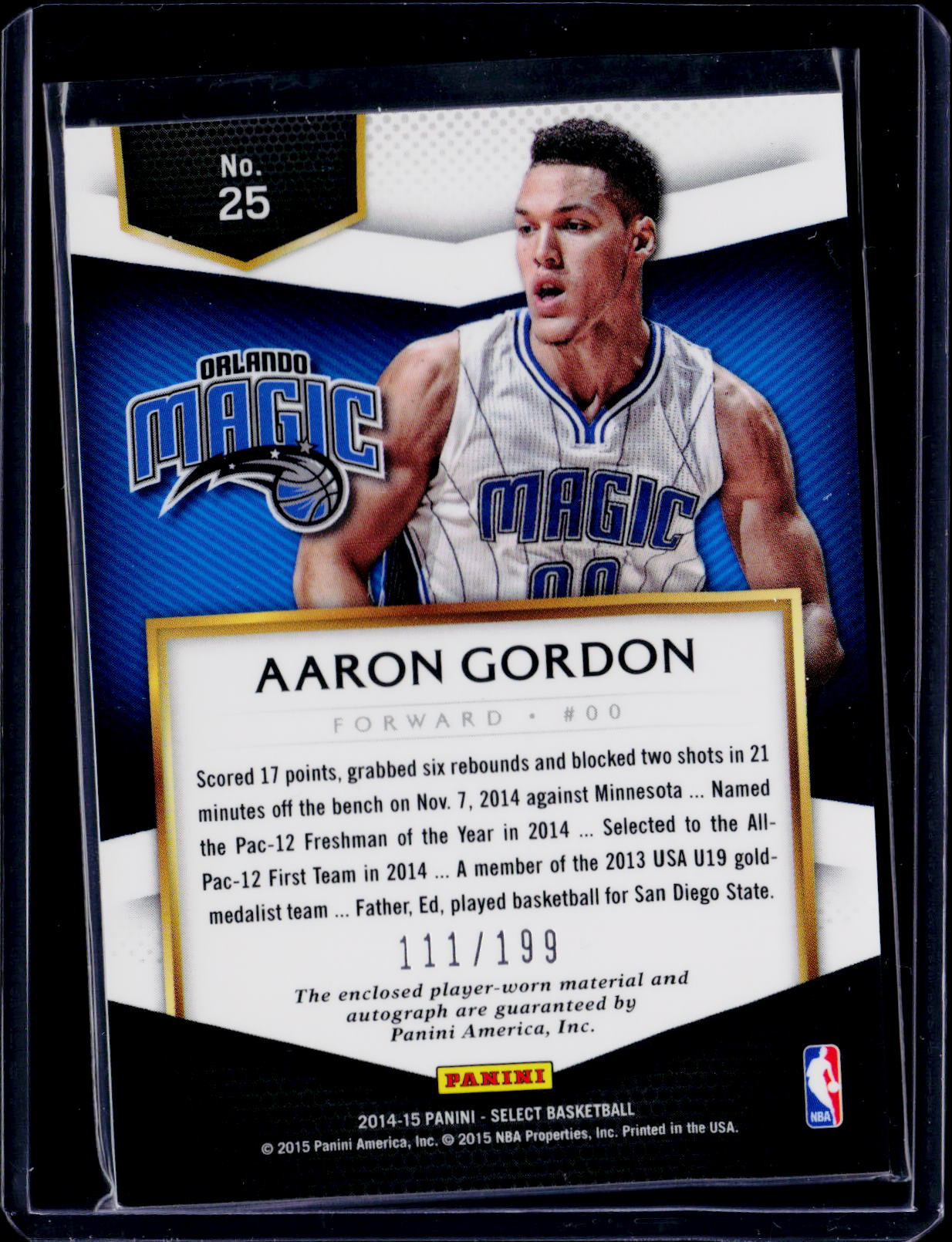 2014-15 Panini Select Basketball Aaron Gordon Rookie Patch Auto RPA 111/199