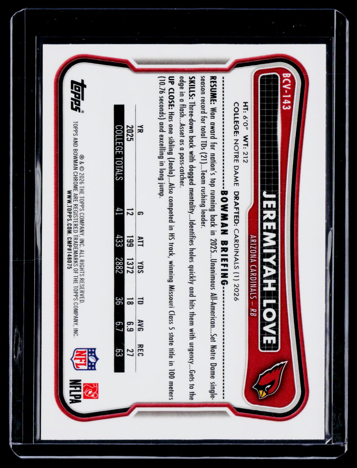 2026 Bowman Jeremiyah Love Rookie Mini Diamond RC