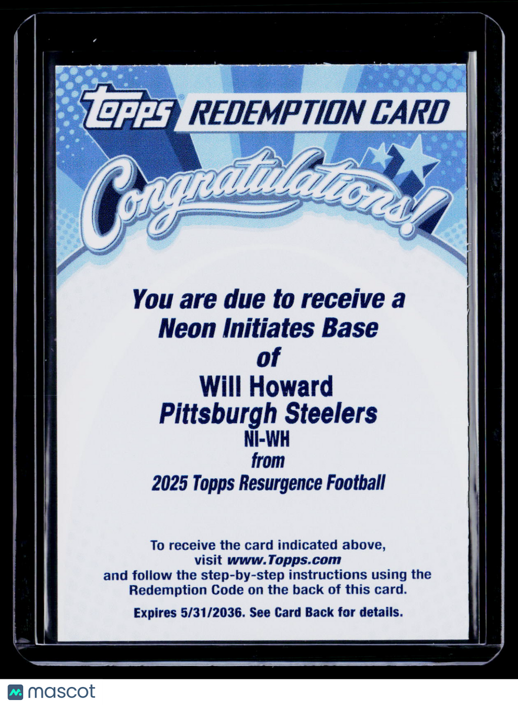 2025 Topps Resurgence Will Howard Neon Initiates Base Auto REDEMPTION