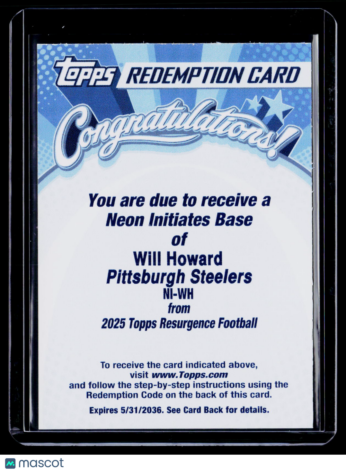 2025 Topps Resurgence Will Howard Neon Initiates Base Auto REDEMPTION