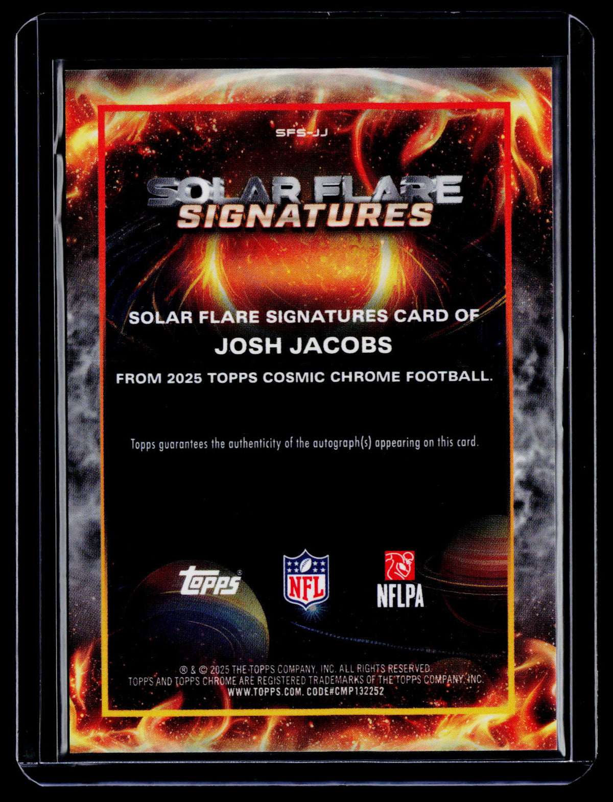 2025 Topps Chrome Cosmic Josh Jacobs Orange Solar Flare Auto 4/25