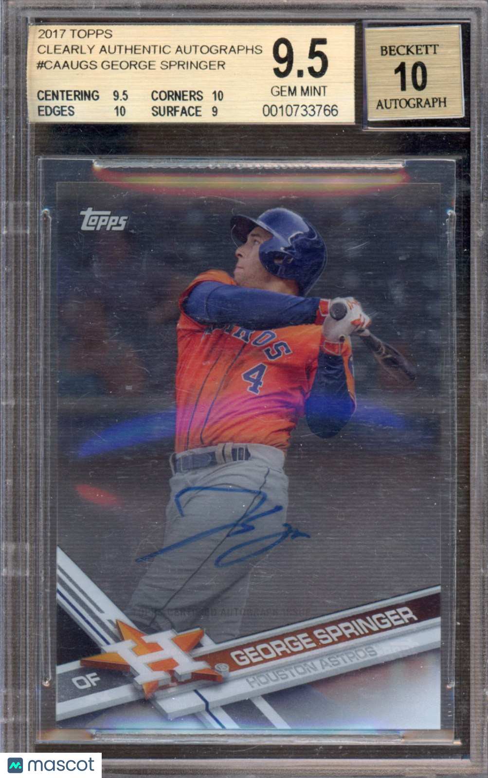 2017 Topps Clearly Authentic George Springer Auto BGS 9.5 Auto 10