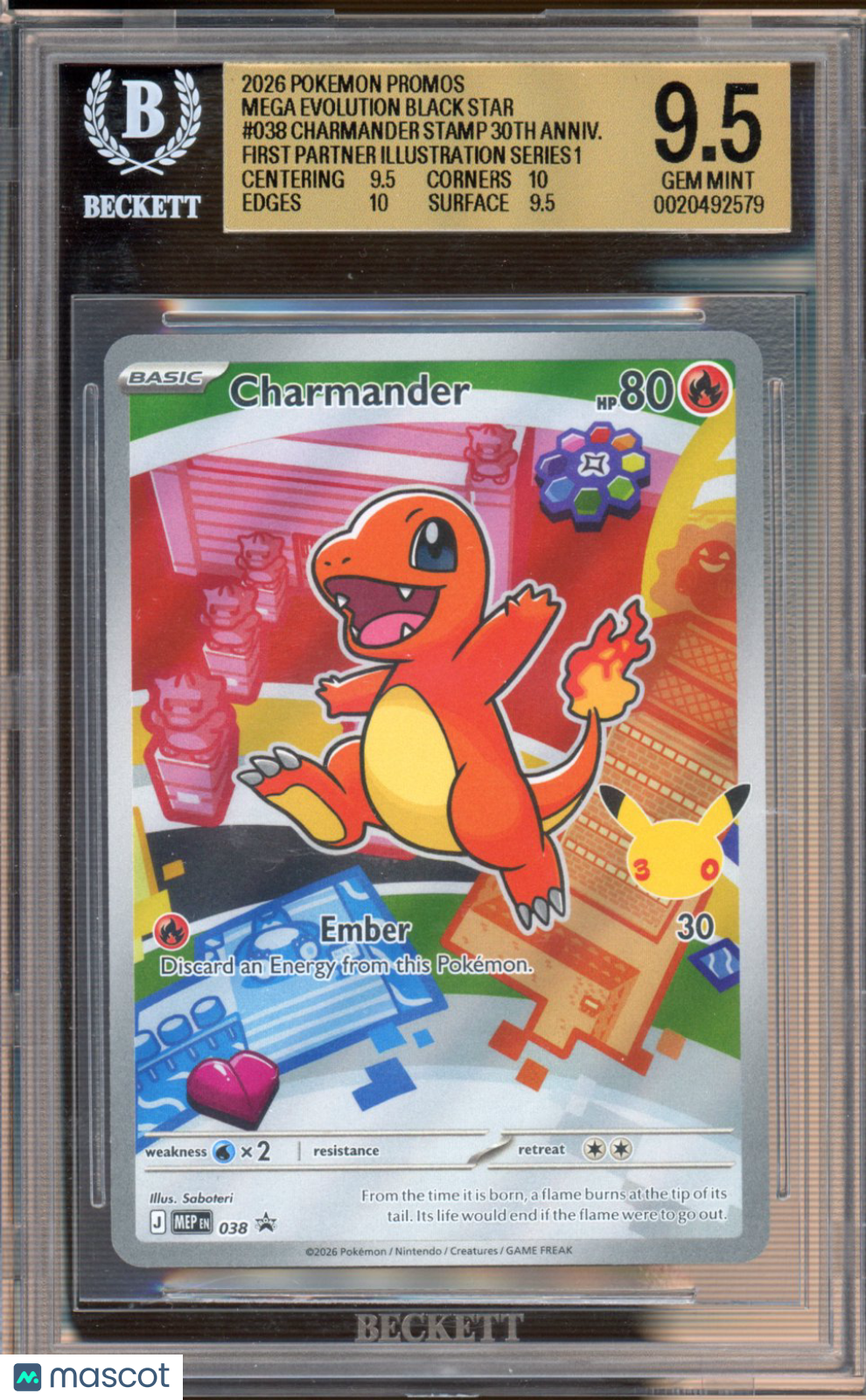 2026 Pokemon Promos Charmander Celebrations BGS 9.5 Charmander STAMP [30th Anniversary] #038 /(First BGS 9.5