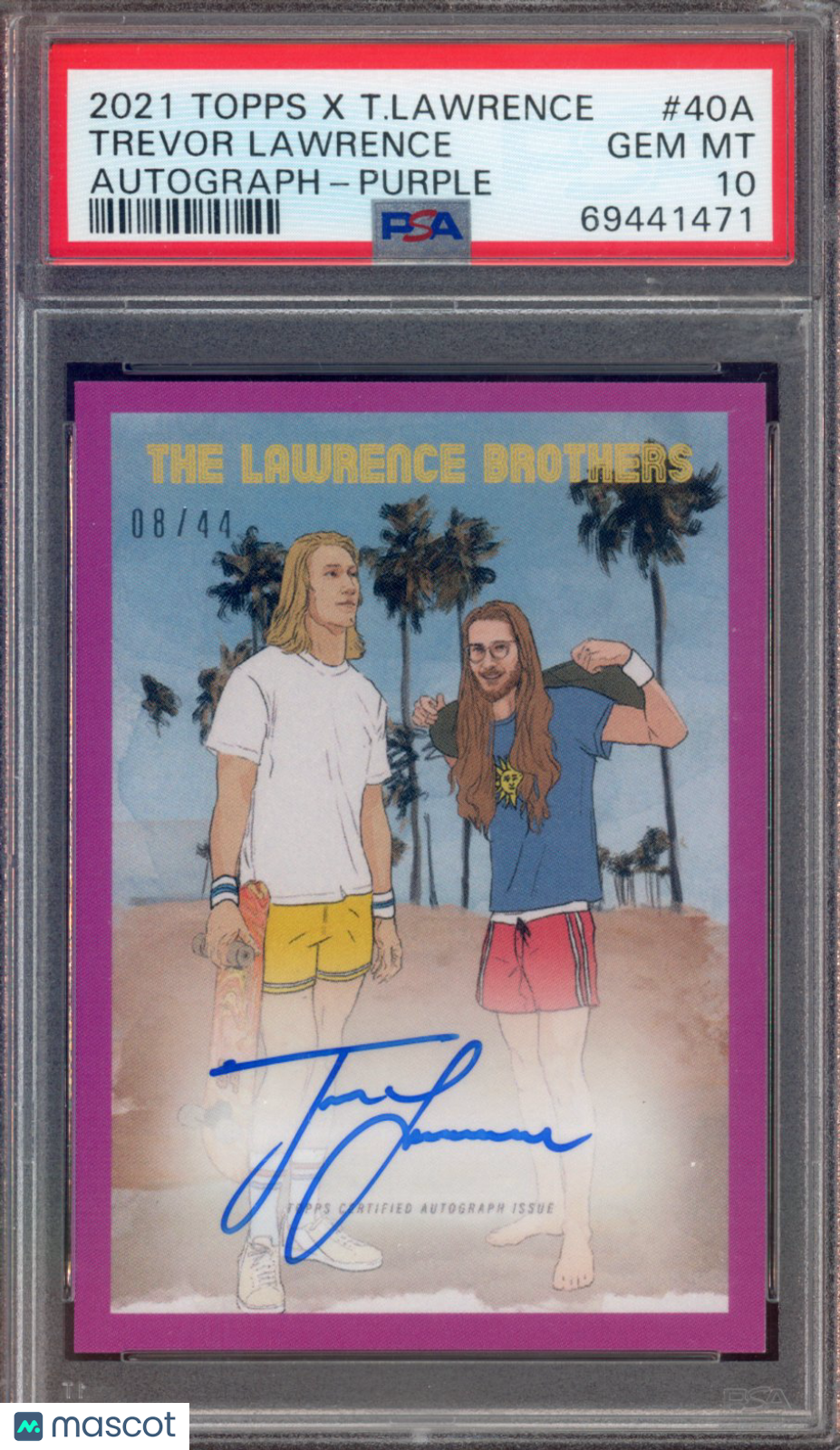 2021 Topps x T. Lawrence Trevor Lawrence Auto Purple 8/44 PSA 10