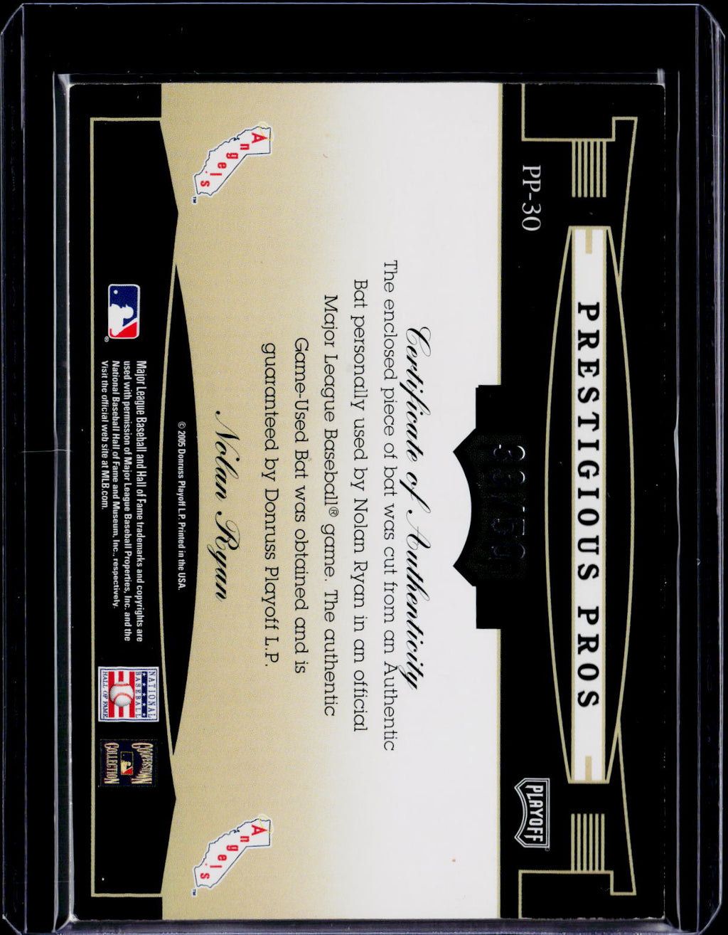 2005 Playoff Prestige Nolan Ryan Prestigious Pros Relic Patch