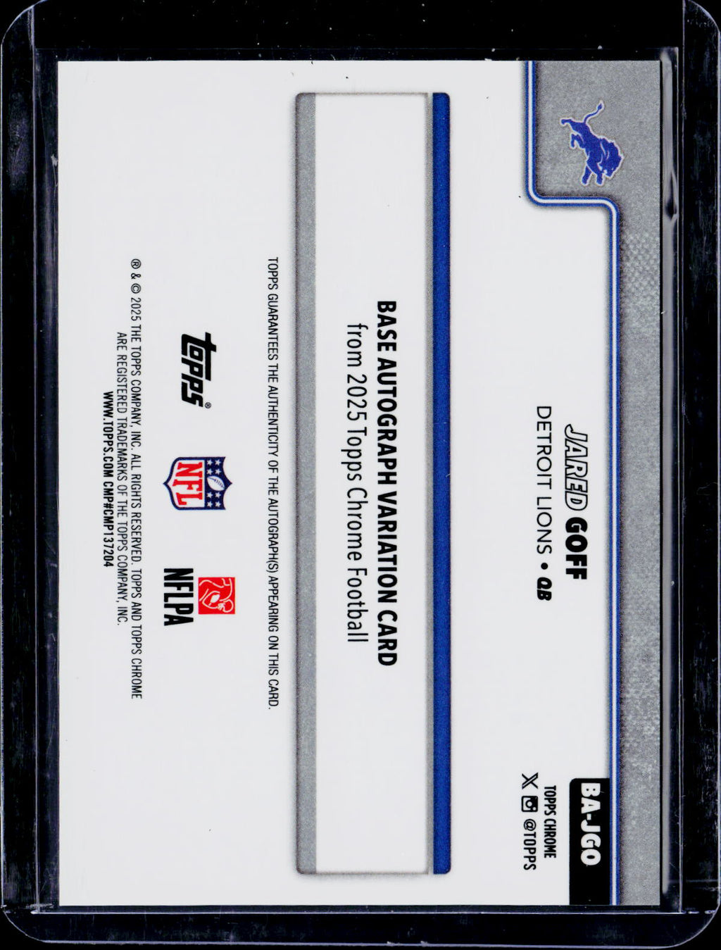 2025 Topps Chrome Jared Goff Blue Lava Auto 027/150