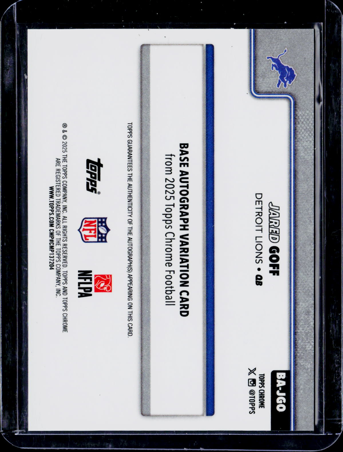 2025 Topps Chrome Jared Goff Blue Lava Auto 027/150
