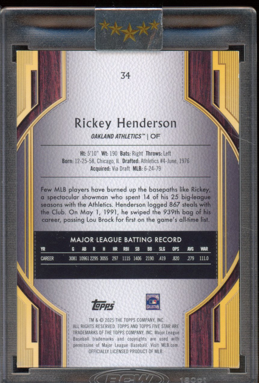 2025 Topps Five Star Rickey Henderson Emerald 1/15