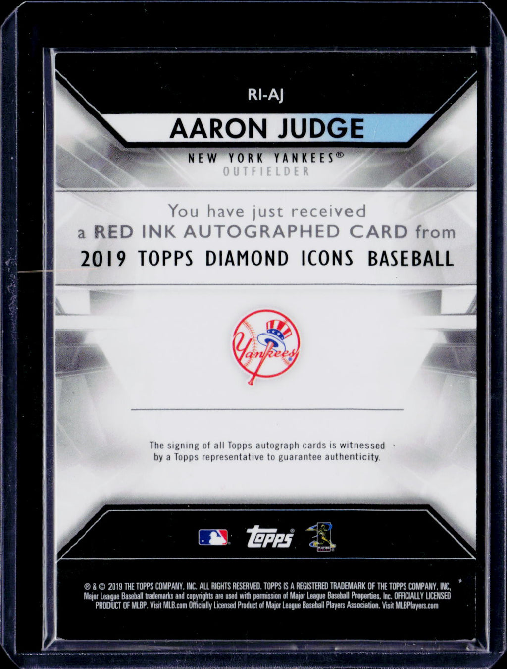 2019 Topps Diamond Icons Aaron Judge Red Ink Auto 13/25