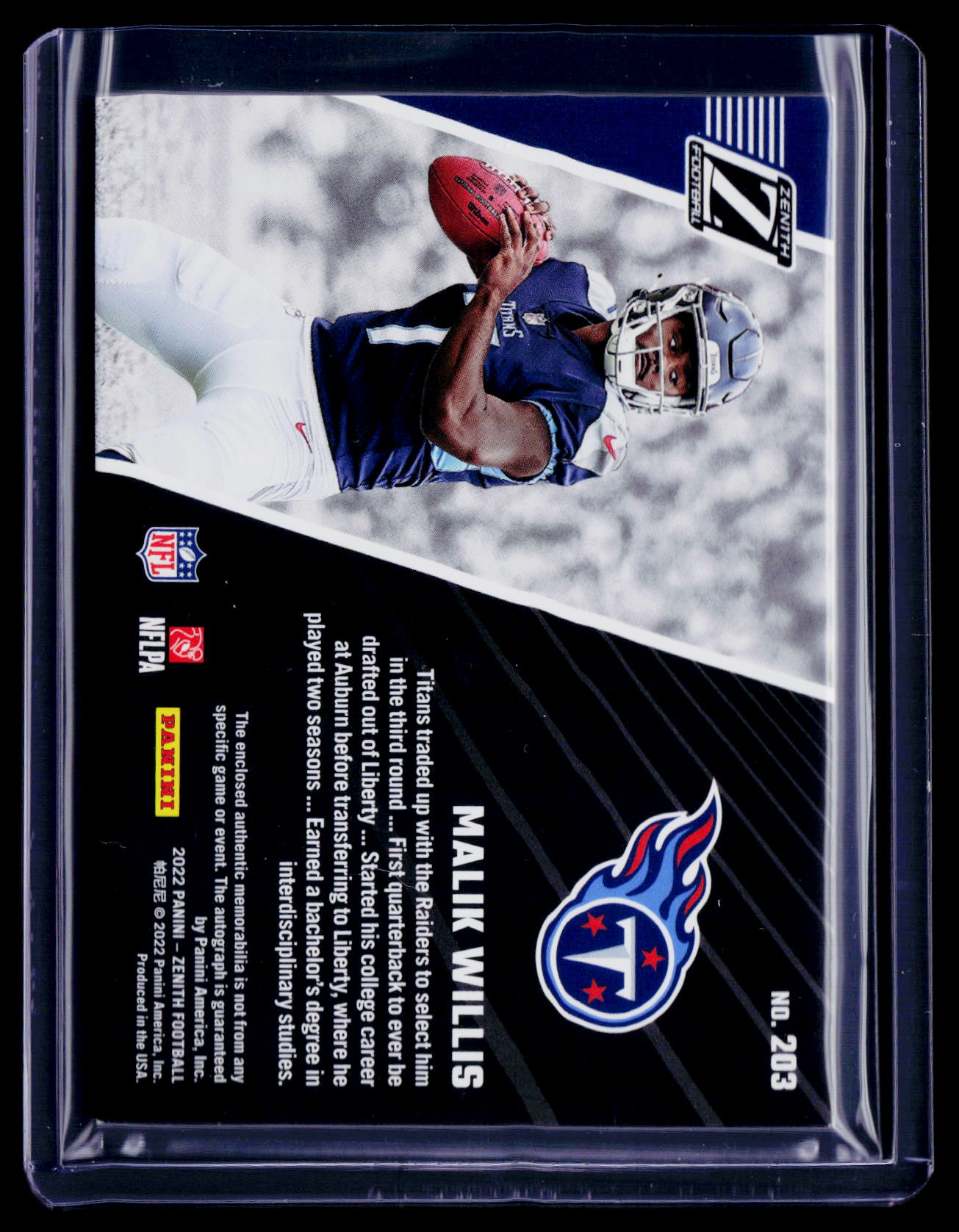 2022 Zenith Malik Willis Rookie Patch Auto RPA 207/299 RC