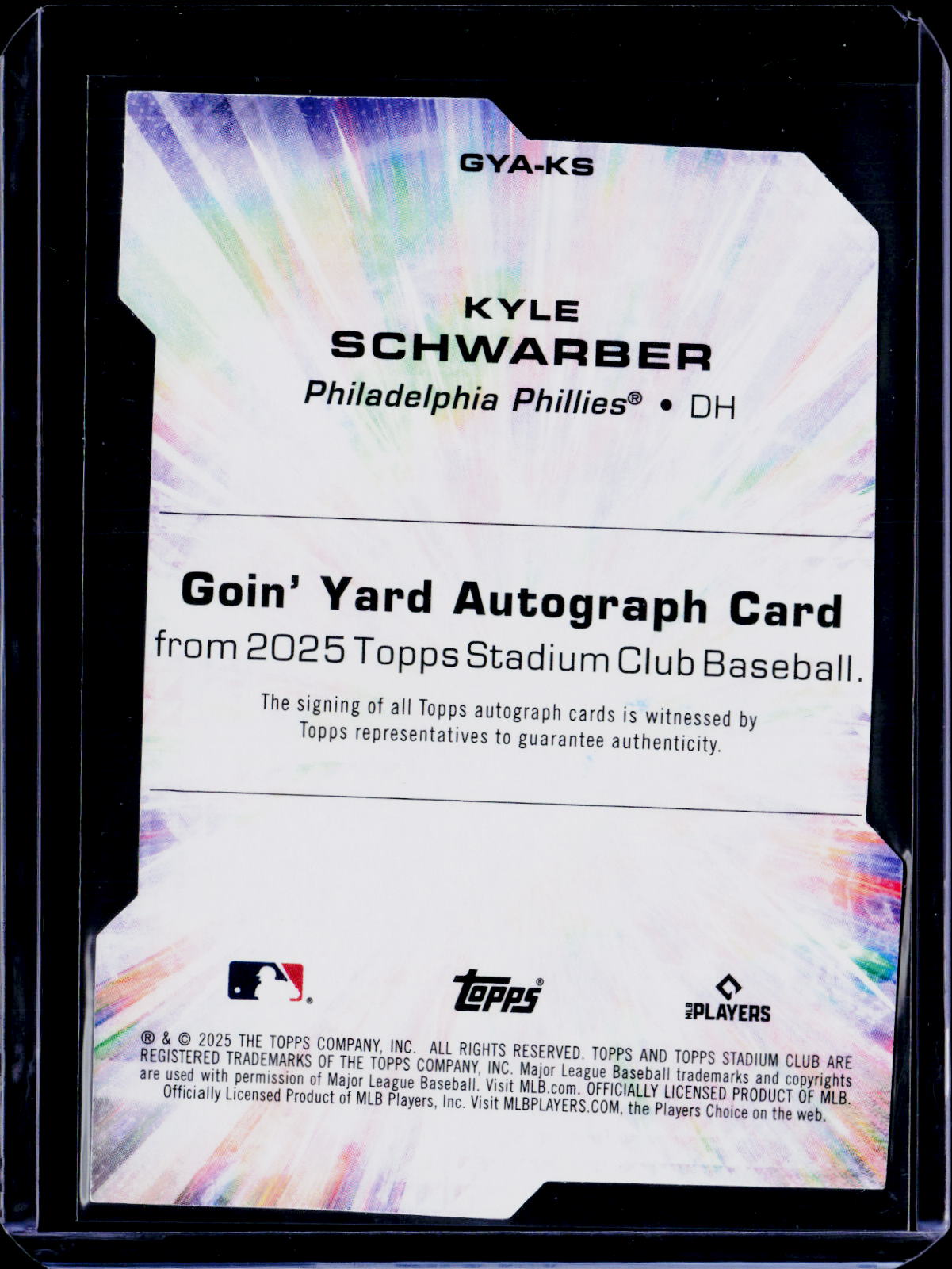 2025 Topps Stadium Club Kyle Schwarber Goin' Yard Auto 02/25
