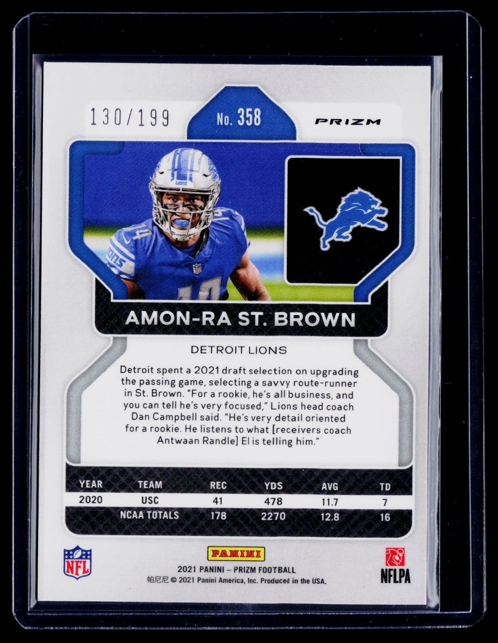 2021 Prizm Amon-Ra St. Brown Rookie Blue Wave 130/199 RC