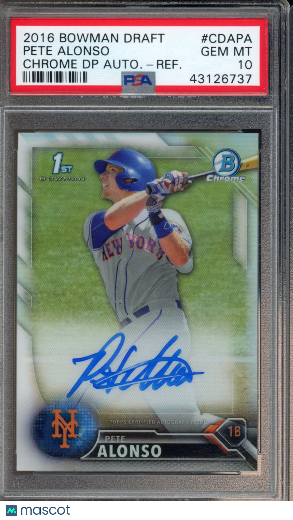 2016 Bowman Draft Pete Alonso Refractor Auto 328/499 PSA 10