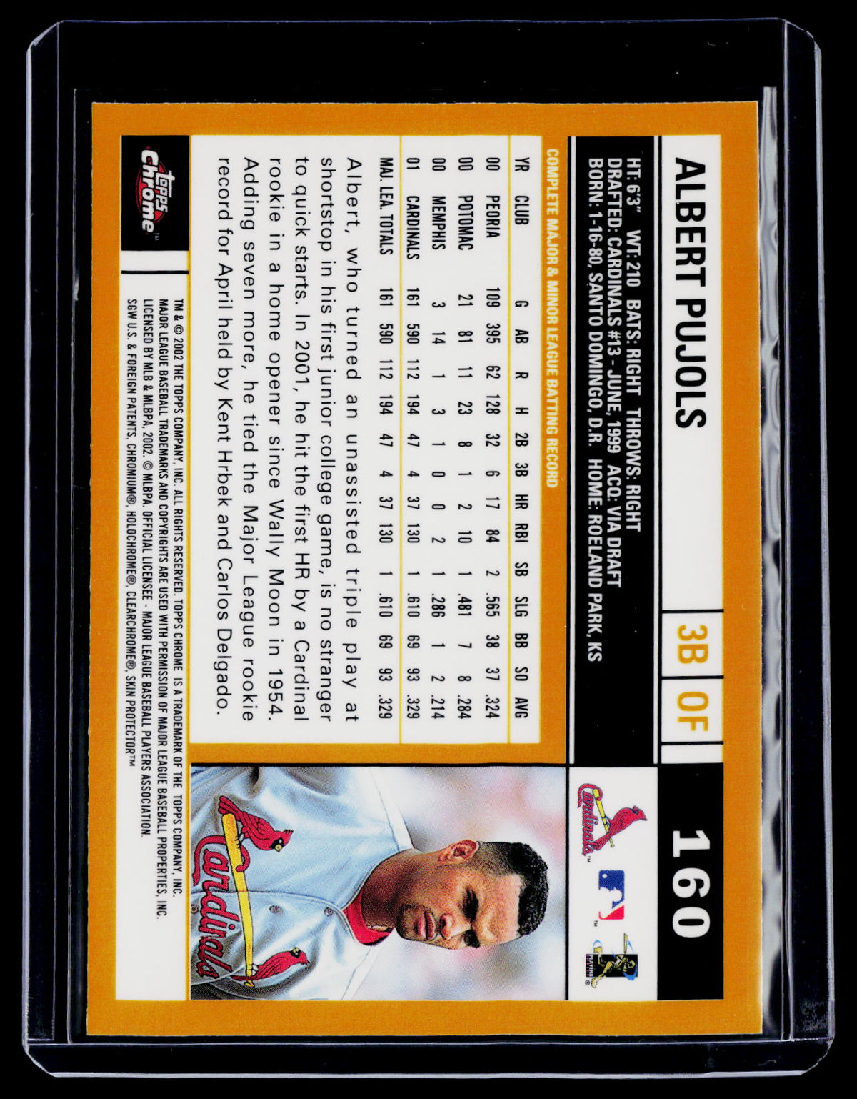 2002 Topps Chrome Albert Pujols 160 Rookie Cup