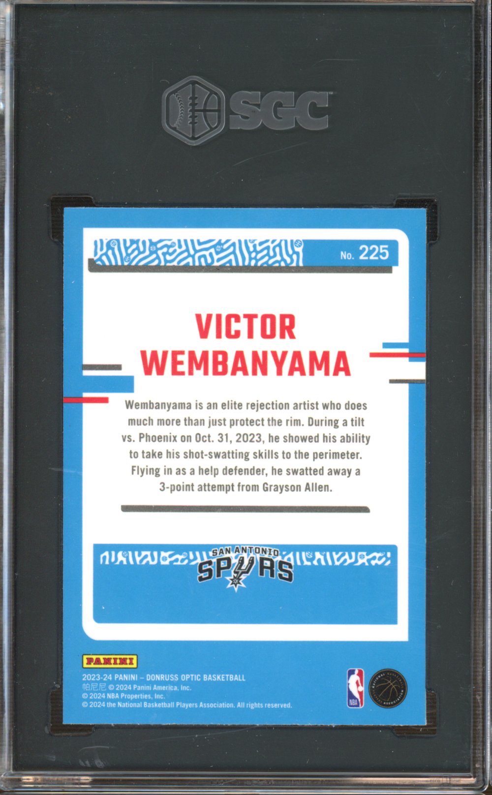 2023-24 Donruss Optic Victor Wembanyama Rookie SGC 10 RC