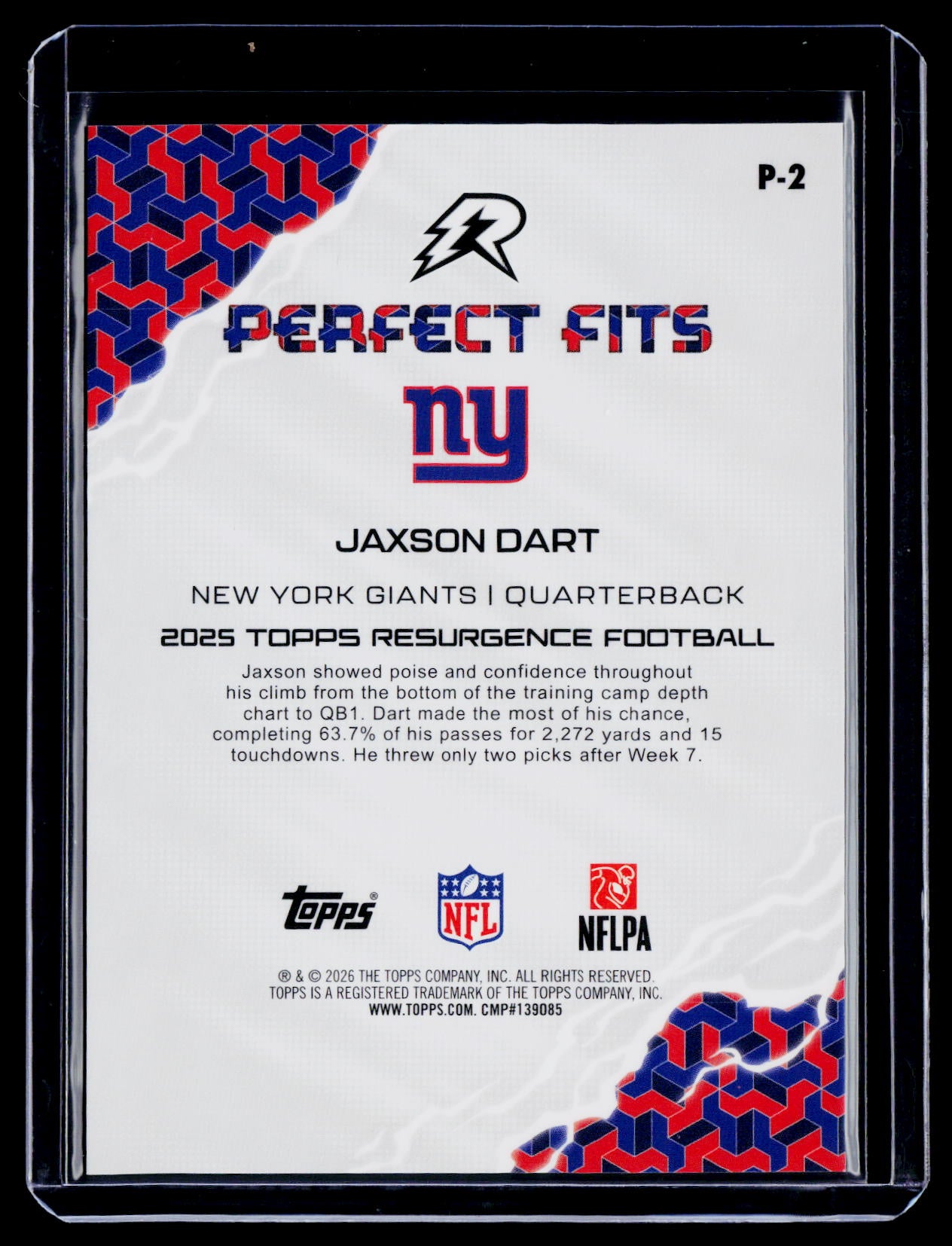 2025 Topps Resurgence Jaxson Dart Rookie Perfect Fits Case Hit RC