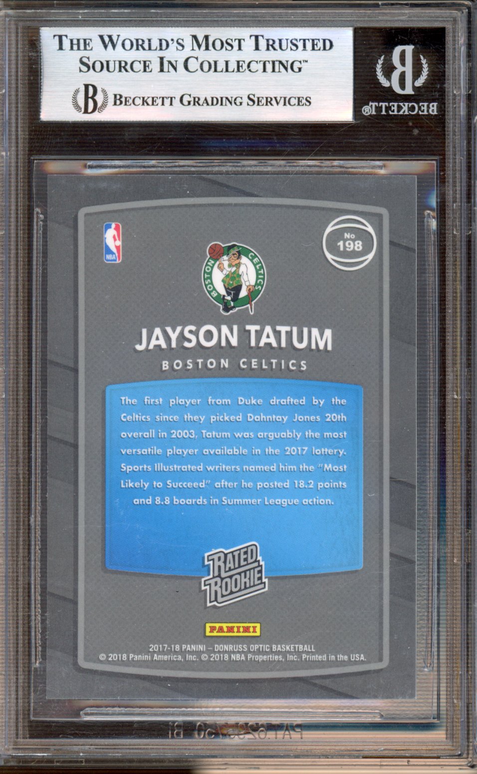 2017-18 Donruss Optic Jayson Tatum Rookie Red Yellow BGS 8 RC