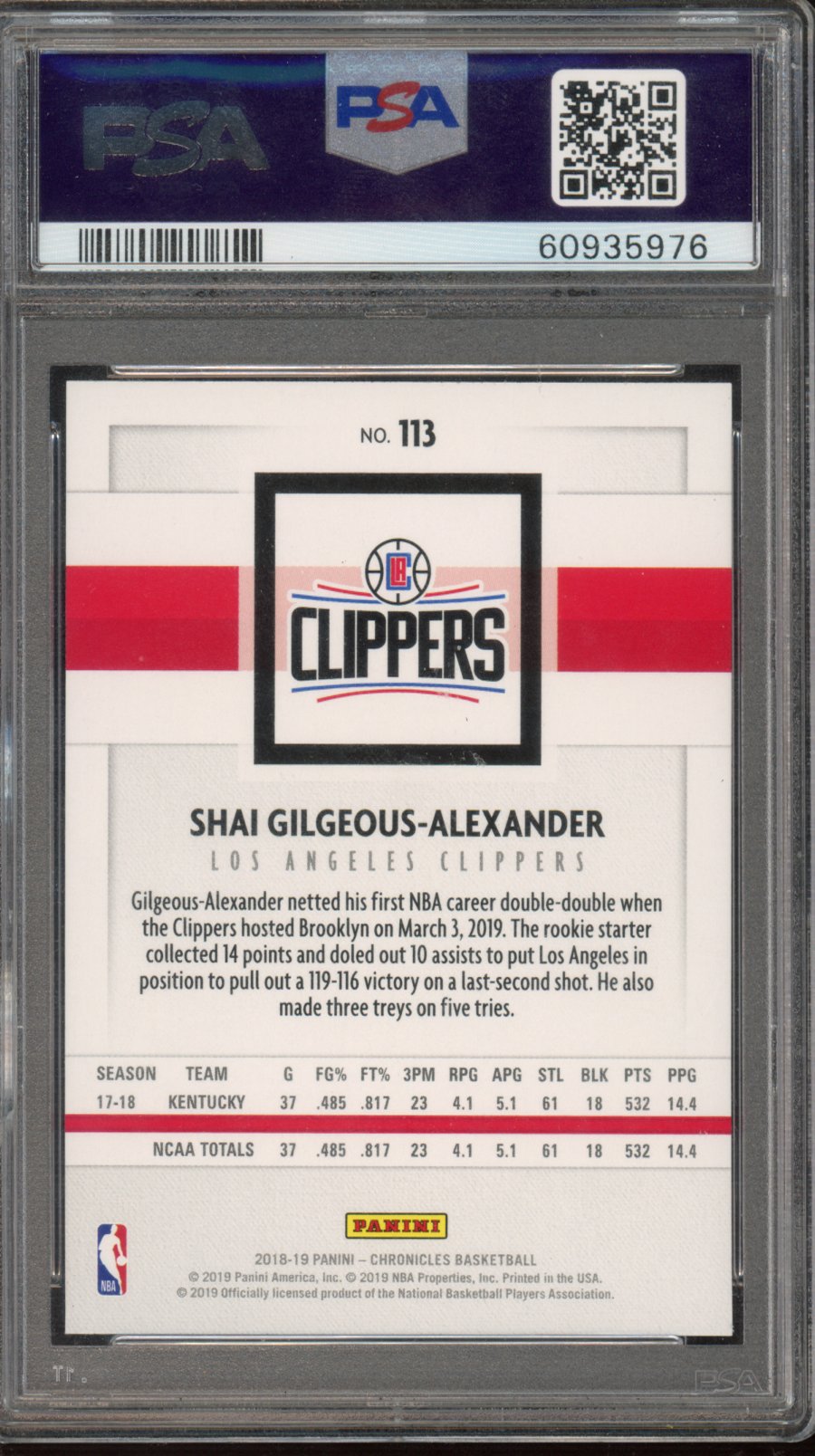 2018 Chronicles Shai Gilgeous-Alexander Green PSA 10