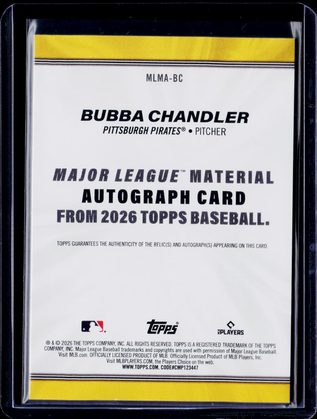 2026 Topps Bubba Chandler Rookie Patch Auto RPA RC